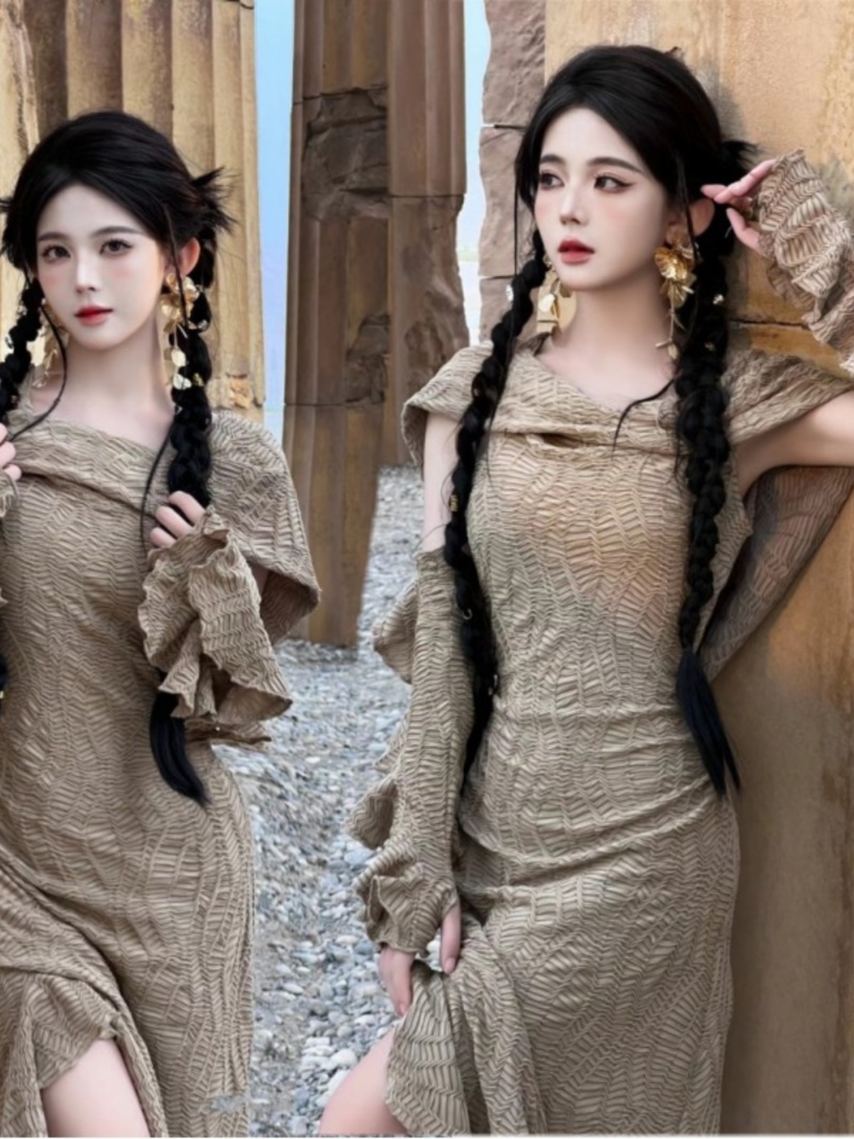 Desert  Themed Long Dress Wome - Ethnic Fashion Girls 评论和价格