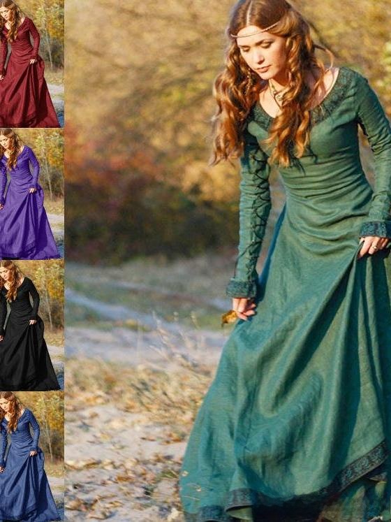 Retro Long Sleeve Women's Dres - Ethnic Dress Fashion Show 评论和价格