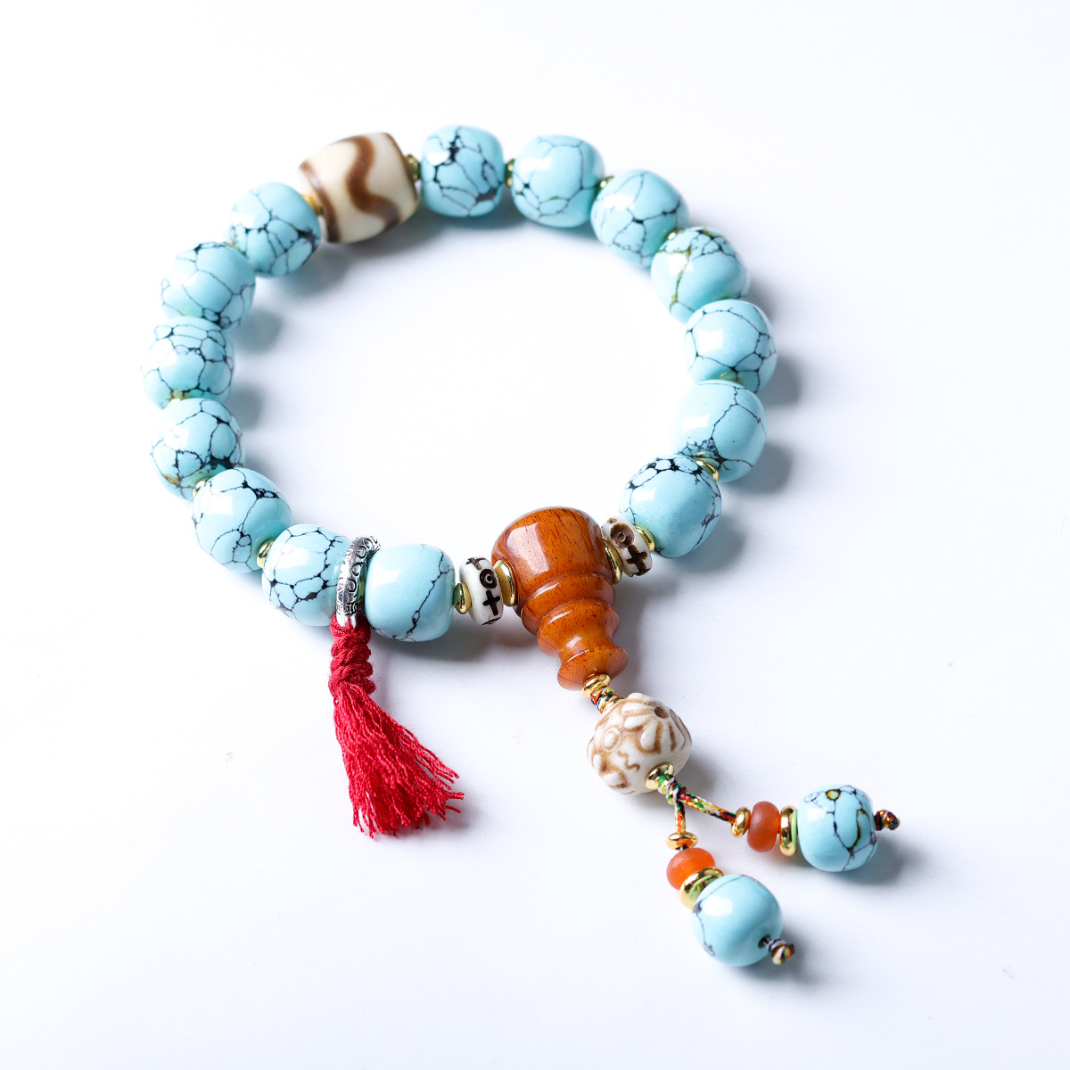 Web-patterned Turquoise Bracel - Ethnic Fashion Way 评论和价格